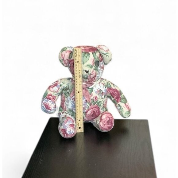Floral Upholstered Teddy Bear With Pink Bow 15" Handmade Decorative Plush Keepsa - Picture 4 of 6